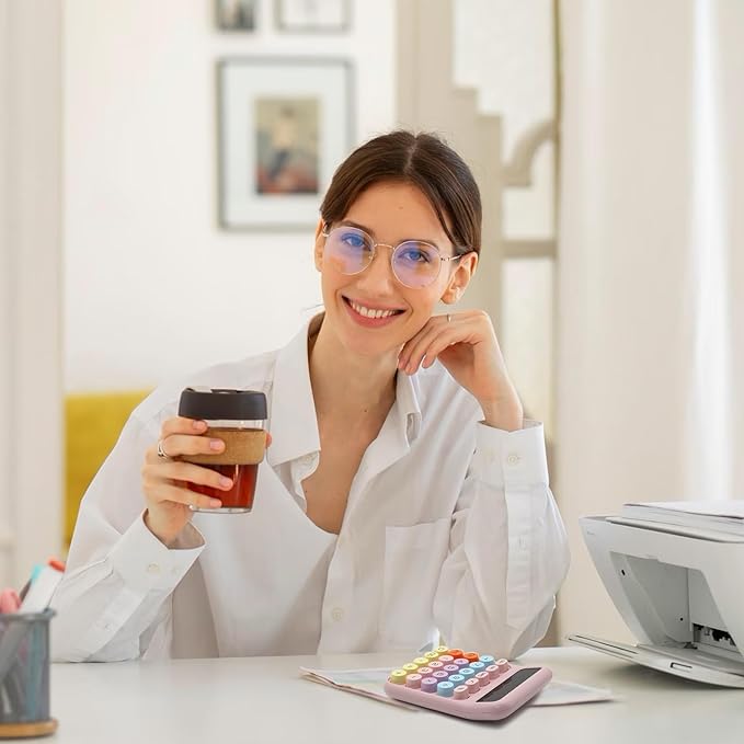 Pink Calculator, UPIHO Standard Calculator with 12 Digit Display and Big Buttons, Pink Office Supplies and Desk Accessories for Office,School
