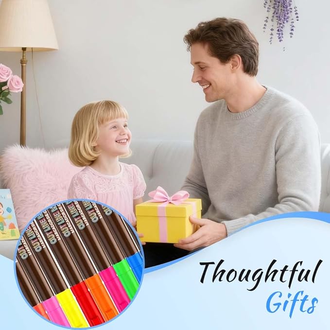 Marker Pen for Highlight, 2025 New Metallic Border Self Outline Pens, Children Art Creation Double Line Outline Markers, Festival Party Supplies Convenient for Posters, Painting Creations (12 color)