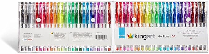 KINGART 400-50 Glitter Rollerball Gel Pens, 50 Sparkling Colors with Soft-Grip Comfort, XL Ink Cartridge - More Ink, Great for All Ages, Writing, Coloring, Doodling, Scrapbooking, Journaling & More
