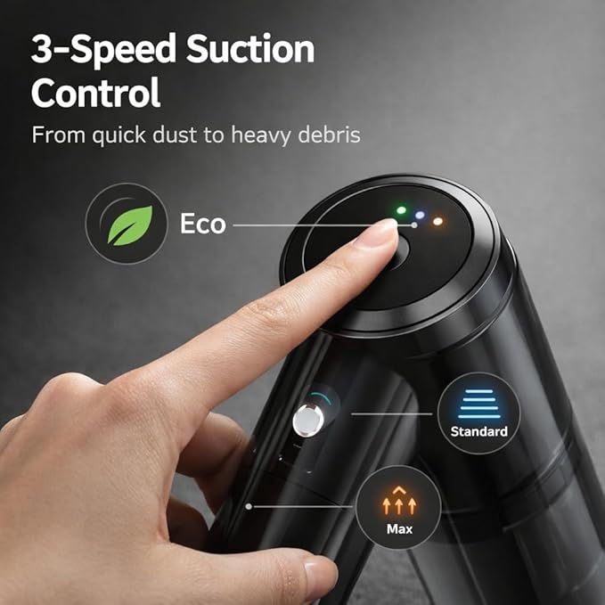 Mottinhill Handheld Vacuum Cordless with High Power Suction, Car Vacuum Portable Cordless, 3-Speed Control Mini Car Vacuum Cleaner for Car, Home & Office, USB-C Rechargeable, Transparent Black – D120