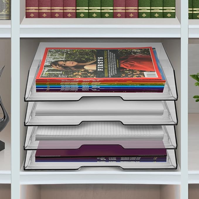 Acrimet Stackable Letter Tray 4 Tier Side Load, Plastic, Desktop File Organizer (Clear Crystal Color)