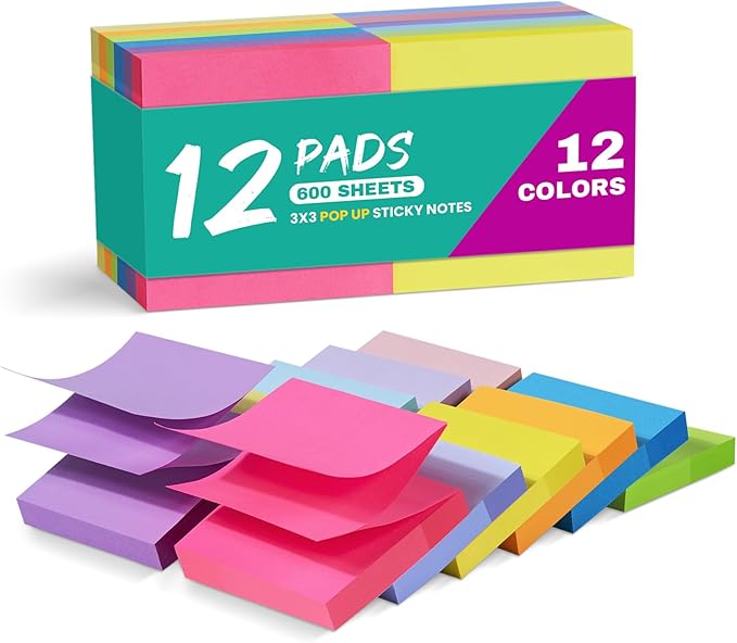 Pop Up Sticky Notes, 12 Pads, 3x3 inches, Soft Pastel Self-Stick Note Pads, Perfect for Office, Study, and Daily Life Organization - Soft Pastel