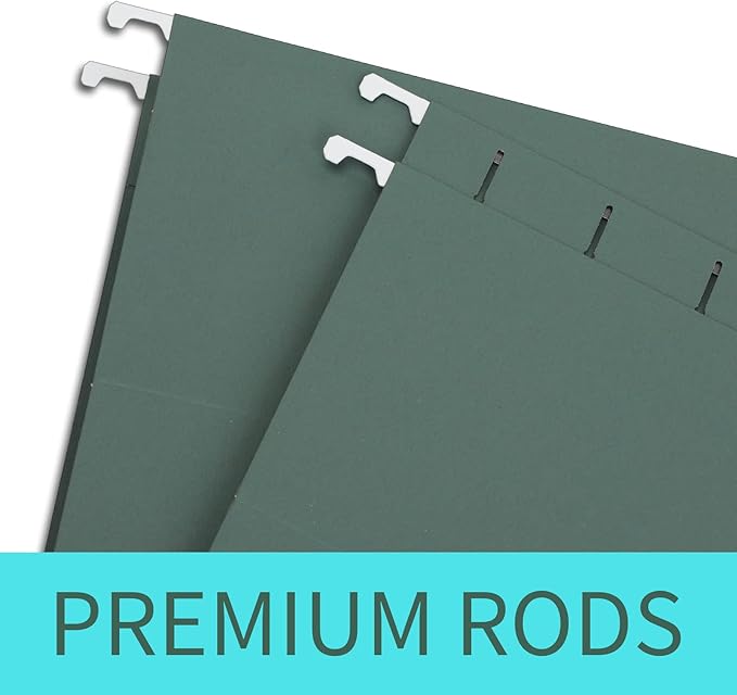 HERKKA Hanging File Folders, 80 Pack Reinforced Letter Size Hanging Folders with Heavy Duty 0 Inch Expansion, Designed for Bulky Files, Medical Charts, 1/5-Cut Adjustable Tabs, Green