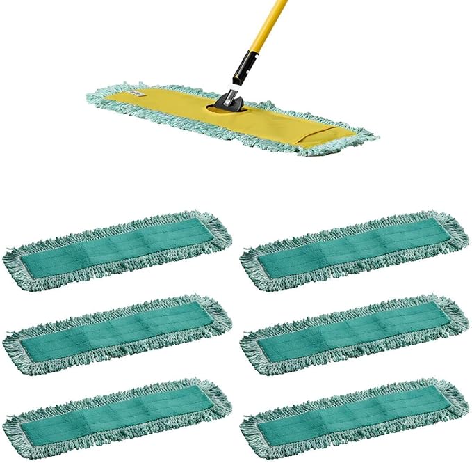 6 Pack Microfiber Sweeper Mop, 48" Replacement Dry Dust Mop Floor Pads, Dust Mop Head Refills for Industrial and Commercial Spaces, Janitorial Supplies