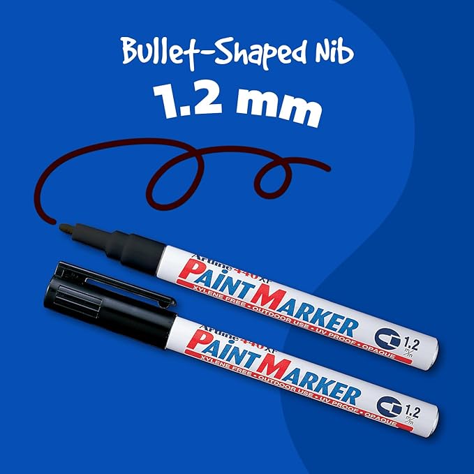 Artline 440XF Paint Markers for Wood, Plastic, and Canvas, Waterproof Marker for Indoor/Outdoor Applications, Opaque Coloring Markers with 1.2mm Bullet Tip - Black, 12 Pack