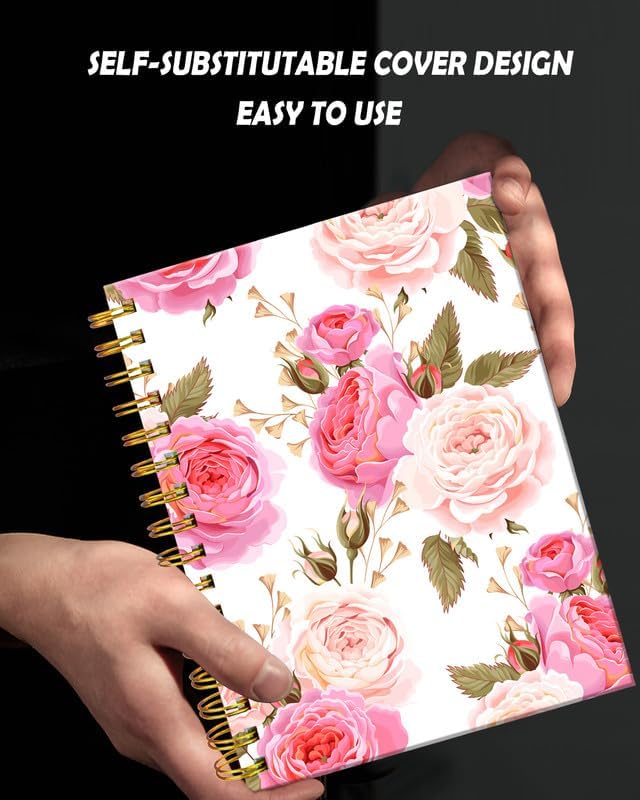 Spiral Journal Notebook for Women,A5 College Ruled Notebooks 6"x 8.4", 120 Pages (60 Sheets) Lined Journal with Premium Thick Paper,Perfect for School Office Home(Beautiful Floral Rose)