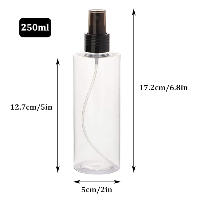 Yebeauty Empty Spray Bottles for Essential Oils, 8oz Refillable Clear Plastic Misting Spray Bottles Atomizer Fine Mister Spray Bottle for Beauty Products, Cleaning, Pack of 2