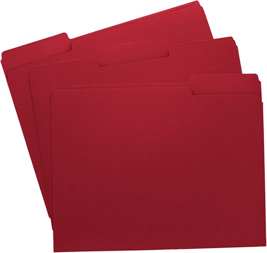 Red File Folders, 1/3-Cut Tabs, Letter Size, 12-Pack – Durable Office Filing Folders for Documents, Papers, and Organization