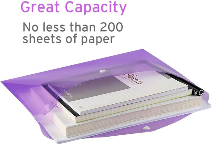 Sooez 12 Pack Folders Plastic Envelopes with Snap Closure, Clear Plastic File Folder for Document, Letter A4 Size Poly File Envelopes with Label Pocket for Home Work Office Organizer, 5 Colors