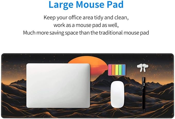 Desk Pad,Office Desk Mat 31.5"×11.8" Large Gaming Mouse Pad,Durable Extended Computer Mouse Pad,Waterproof Thick Big Mouse Pads with Non-Slip Rubber Base Office Black Gold Mountain Sunset