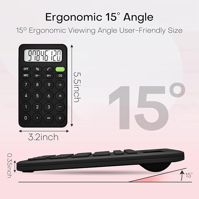 Cute Basic Four Function Calculator for Teachers & Students - Small Handheld, 8 Digit LCD Display, Sensitive Buttons, 5.5x3.2 inches Black