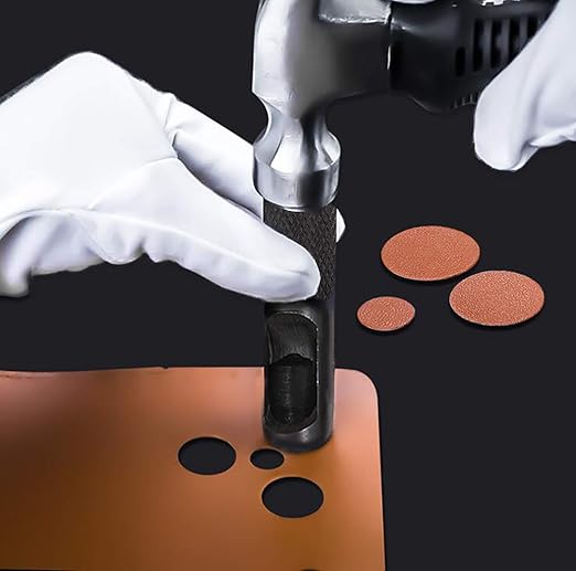 Spurtar Hollow Punch Set 6 Pieces Heavy Duty Round Leather Hole Punch Kit 1/8" 5/32" 3/16" 7/32" 1/4" 5/16" Belt Puncher for Leather Gaskets Cloth Watch Belts with Storage Bag