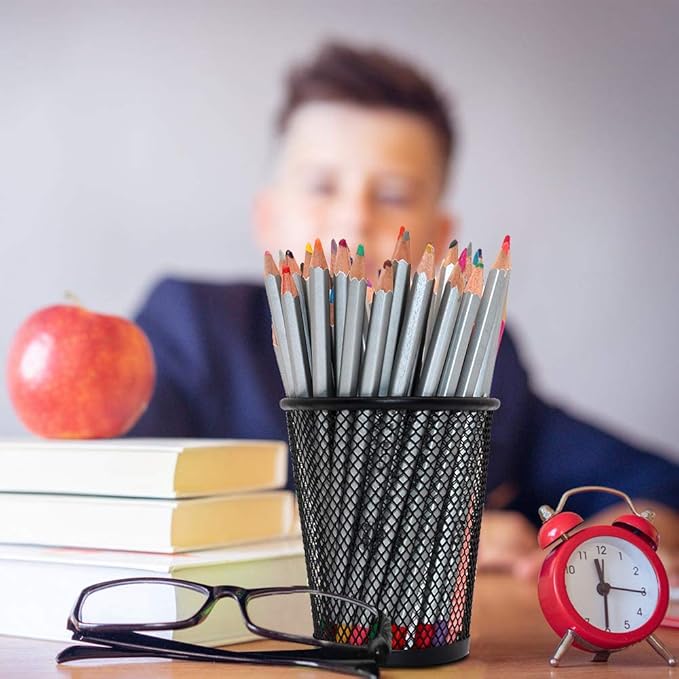 4 Pack Pen Holder Metal Mesh Pencil Holders Round Shaped Pen Holders for Desk Office Wire Mesh Container Pen Organizer,Black