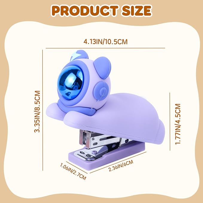 Honagu Cute Stapler, Cartoon Stereoscopic Silicone Stapler, Labor-Saving Office Supplies, Desktop Stationery Gift for Students Kids (Purple)