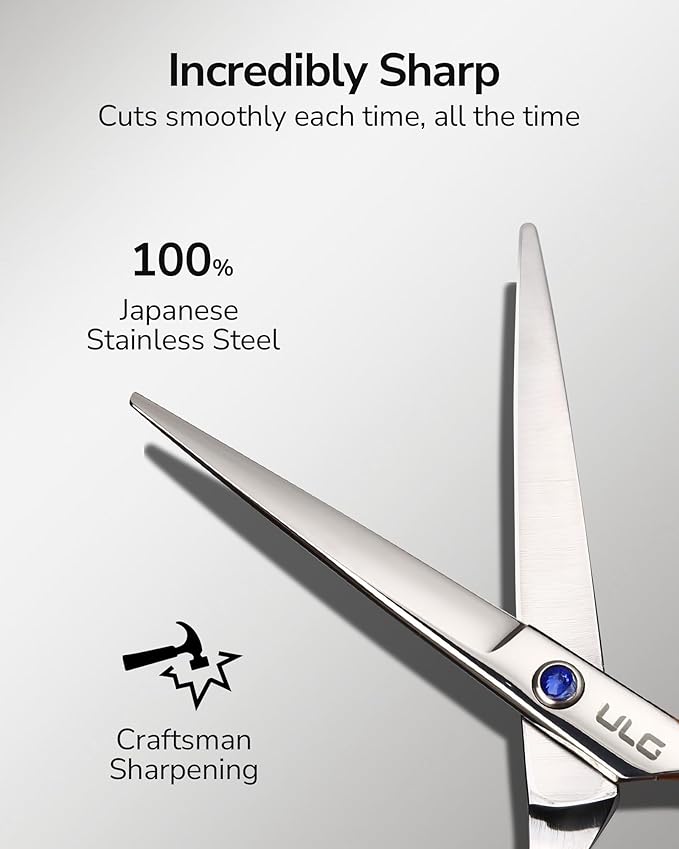 Hair Cutting Scissors for Left Hand, ULG Left-Handed Professional Hair Scissors 6.5-Inch Razor Edge Barber Shears for Salon and Home Hair Cutting Made of Japanese Stainless Steel, Blue Fingerhole Ring