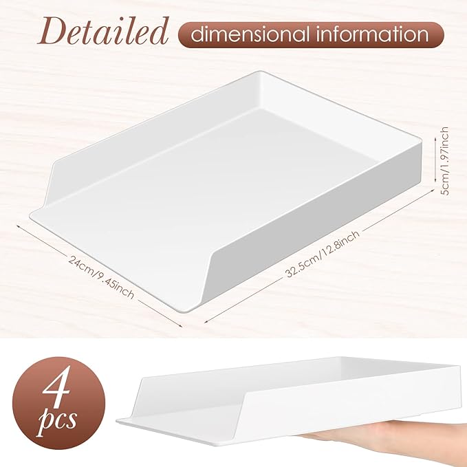 4 Pcs Stackable Desk Organizer Trays Rectangular Plastic Desk Holder Desktop Letter Tray File Organizer Paper, File, Magazine, Office Organization for Desktop