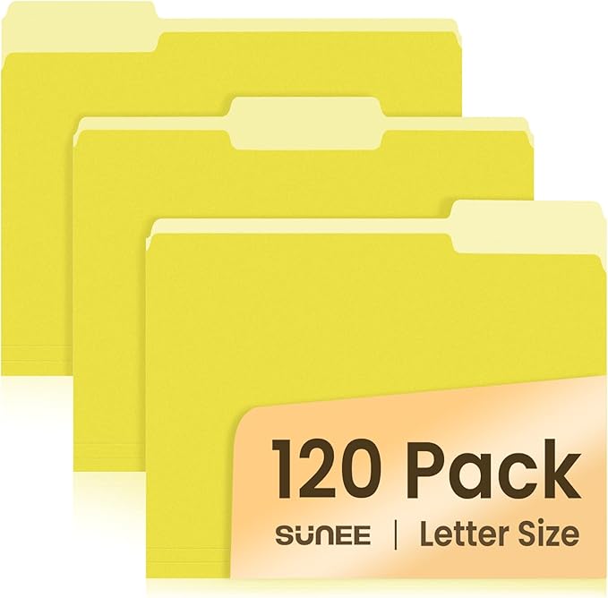SUNEE File Folders, 120 Pack Manilla Folders 8.5 x 11, Colored File Folders Home Office School Supplies for Documents Files Paper, Yellow