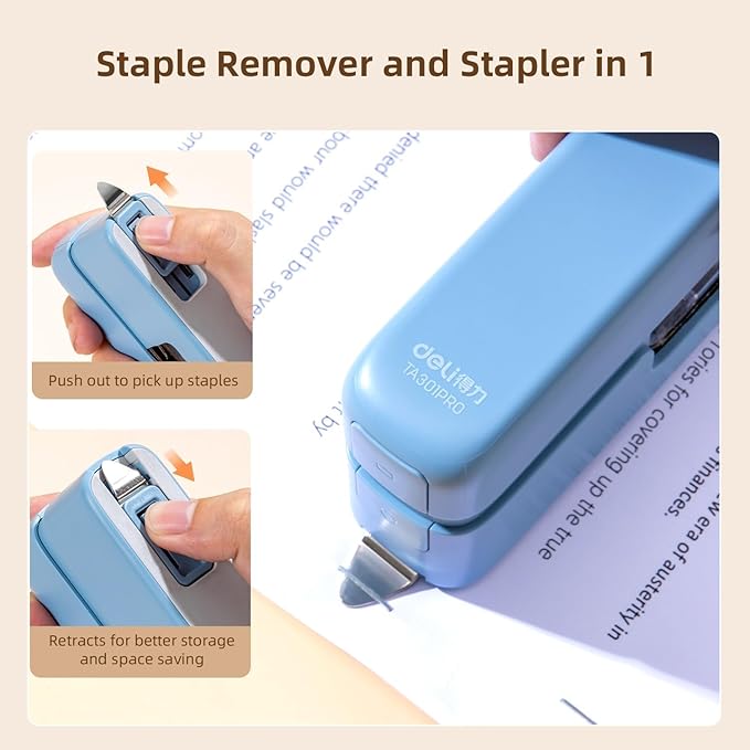 deli Stapler, Desktop Staplers with 1660 Staples and Integrated Staple Remover, 40 Sheet Capacity Office Stapler, 2 Pack, Blue