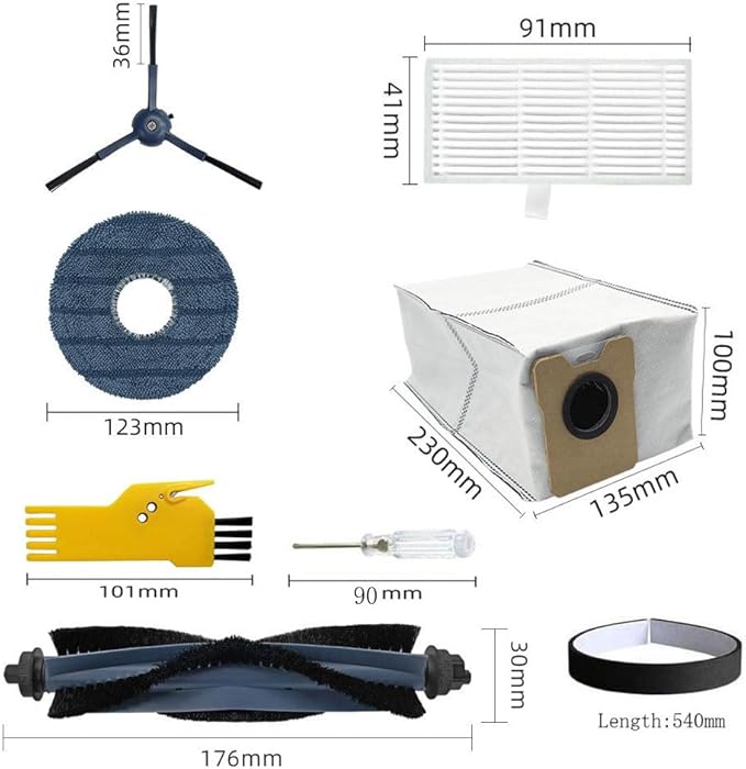 aoteng C20 Omni Replacement Parts for Eufy C20 Omni Robot Vacuum Accessories Kit 21 Packs 2 Roller Brushes, 4 Filters, 6 Side Brushes, 4 Mop Cloths, 4 Dust Bags, 1 Bumper Stripe