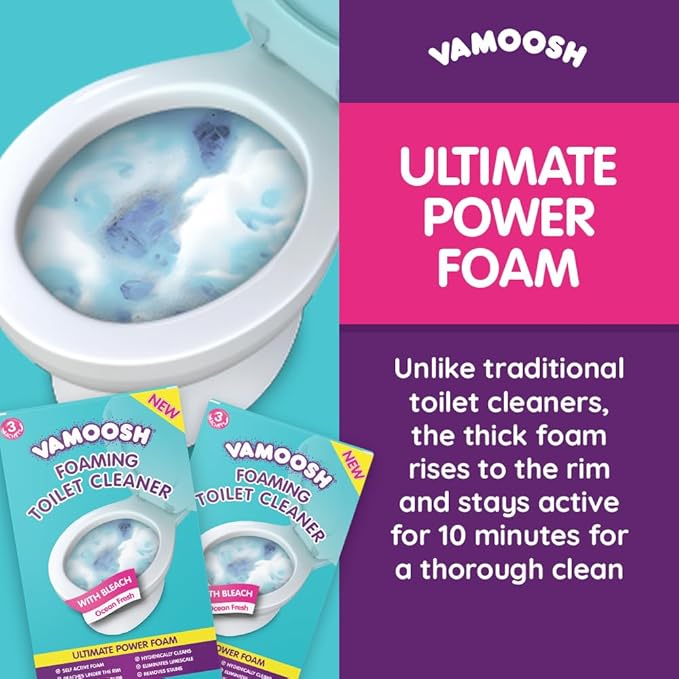Vamoosh 6-in-1 Toilet Foaming Cleaner | Fast Foaming Action | Stays Active for 10 Minutes | Removes Stains | Eliminates Limescale & Removes Odor | Made in the UK | 100g (Pack of 6)