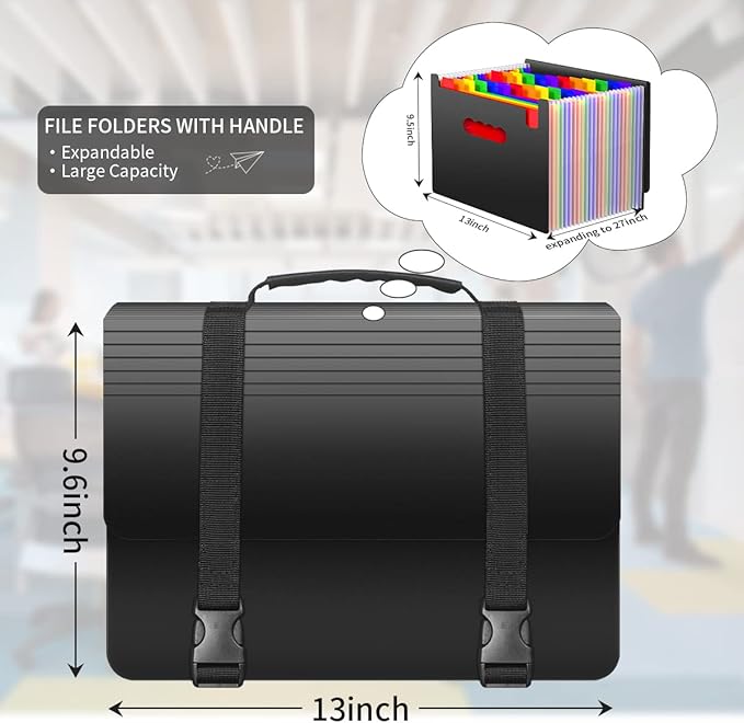 25 Pockets Accordion File Organizer with Handle, Expanding File Folders,Important Papers Document Organizer,Expandable,Durable,Perfect Portable Filing Box for Office,Home,A4/Letter Size,a-z Tab