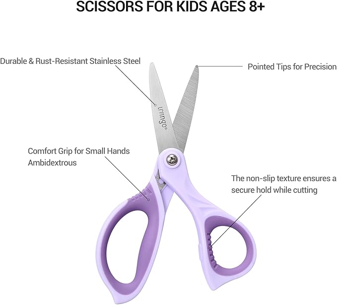 LIVINGO 6” Kids Scissors for School - Pointed Tip Student Scissors for Children Comfortable Grip Craft Cutting Paper, Ages 8-11