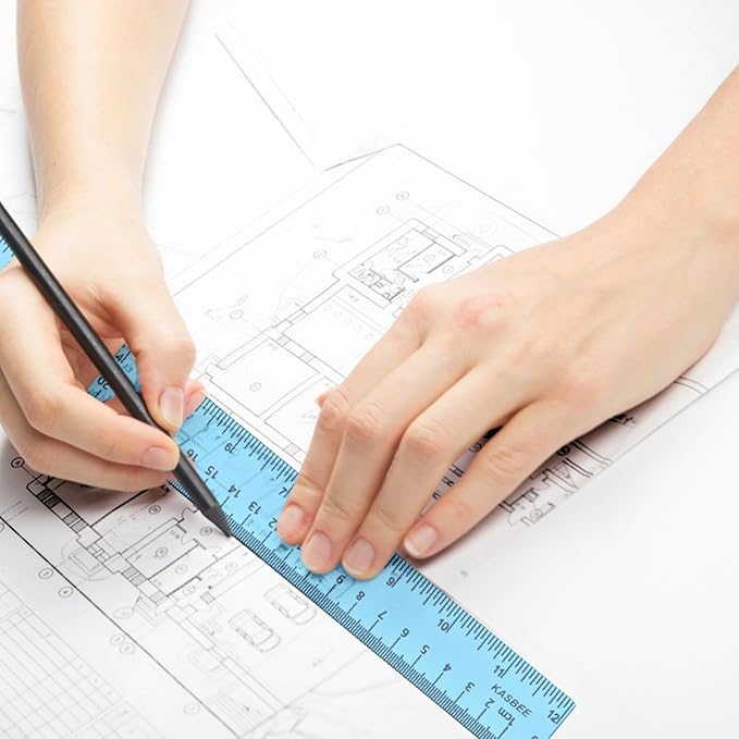 Rulers 12 Inch, Colored Clear Rulers, Plastic Measuring Ruler for Kids, School, Home and Office, Millimeter, Centimeter and Inches, Pack of 7