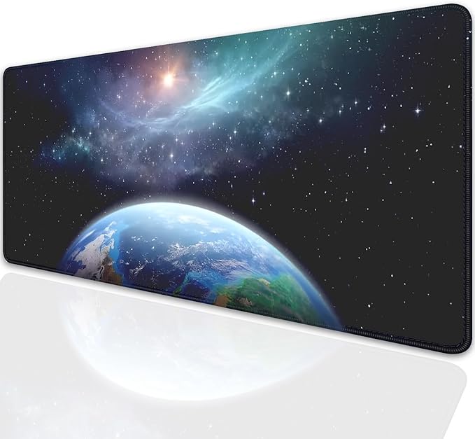 Earth and Starry Sky Large Desktop Mouse Pad, Desk Mat for Keyboard and Gaming, Office Home Work (27.5X11.8 in)