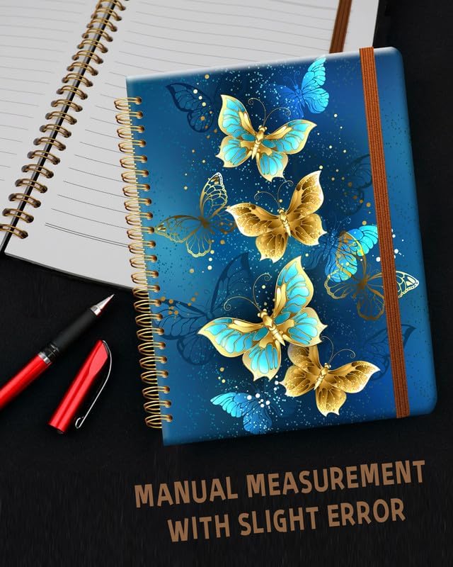 Ruled Spiral Writing Notebook,A5 Hardcover Lined College Journal for Women Lady Girl,Strong Twin-Wire Binding with Premium Paper,8.4" X 6",Perfect for School,Office,Home Gifts(Blue Gold Butterfly)