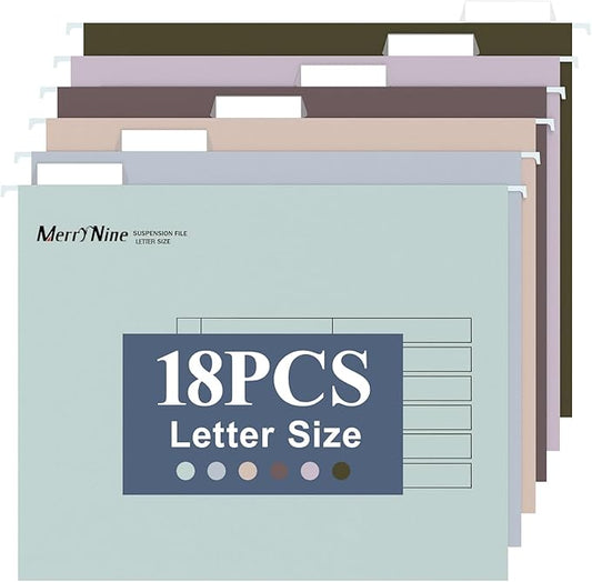 Merrynine Hanging File Folders Letter Size 18pcs, Paper Filing Cabinet Folders Organizer with 1/5-Cut Tabs and Inserts, Suspension File Organizers for Office School Home Hospital, Assorted Colors
