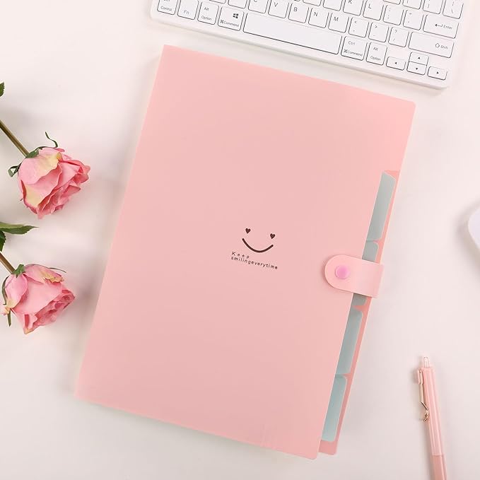 SKYDUE Expanding File Folders with 5 Pockets, Accordion File Organizer with 32 Labels, Portable Document Paper Organizer, Filing Folders, Letter / A4 Size, Pack of 4