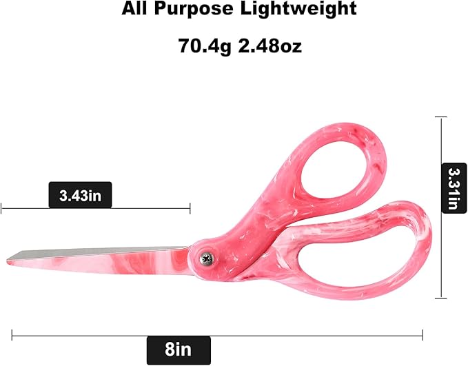 LIVINGO All Purpose Scissors - 8” Sharp Heavy Duty Fabric and Paper Shears with Gradient Pink Color Coating Stainless Steel Blade and Comfort Smooth Grip for Office Home Arts, Crafts