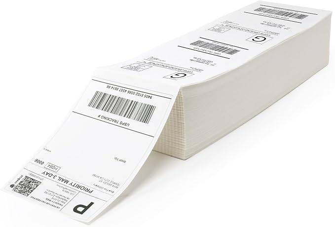 Buhbo 4" x 6" Direct Thermal Labels - Perforated BPA Free - Compatible with Zebra & Rollo Printer - Commercial Grade Shipping (1000 Fanfold Labels)
