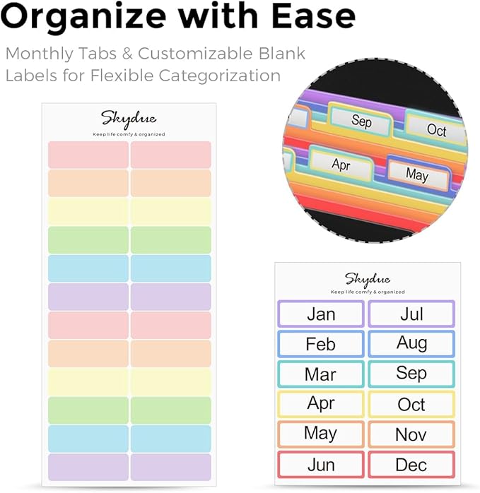 SKYDUE Accordion File Organizer, 13 Pocket File Folder Organizer with Colorful Tabs, Expanding Document Organizer for Letter A4 Size for Office School Use Black