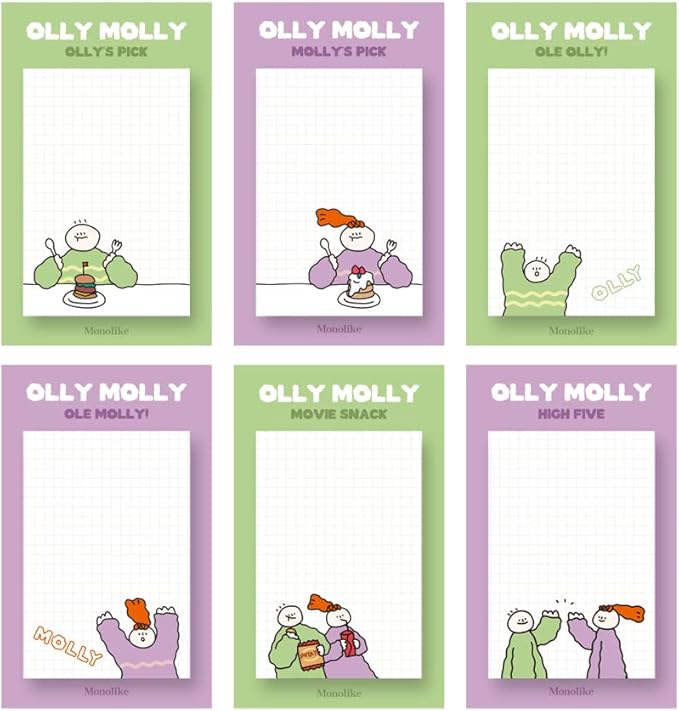 Monolike Grid Olly Molly, Coloring Sticky-it - 6p Set Self-Adhesive Memo Pad 50 Sheets
