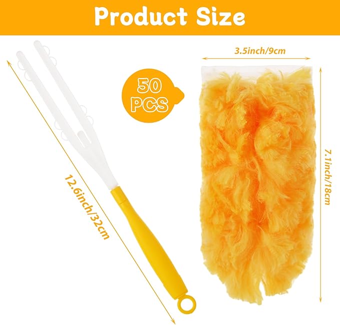 50 Count 360 Heavy Duty Duster Refills Bulk Compatible with Swiffer, Dusting Refills with 1 Handle, Multi Surface Disposable Dusters Refill for Cleaning (Yellow)