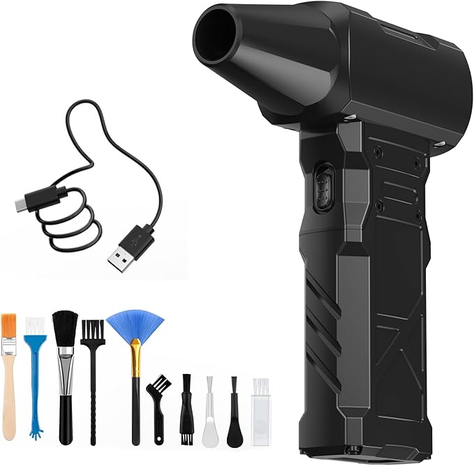 Compressed Air Duster-100000RPM Electric Air Duster for PC&Keyboard Cleaning，4-Speed Cordless Turbo Fan Rechargeable Reusable Compressed Air Blaster for Car, Air Bed, Outdoors, Home.X3