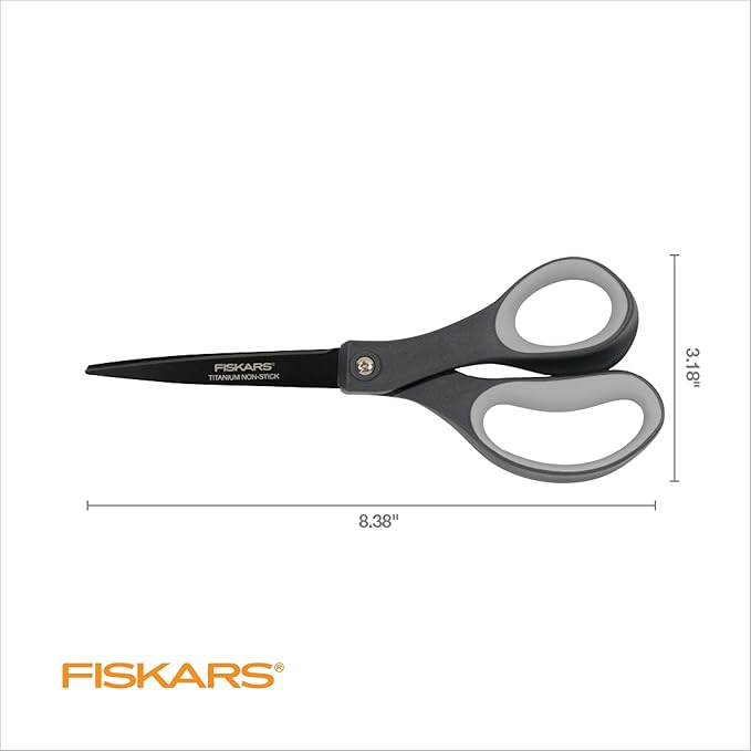 Fiskars 8" Comfort Grip Non-stick Titanium All Purpose Scissors - Stainless Steel Blades for Everyday Cutting Tasks - Home, Office, and Arts & Crafts - Gray