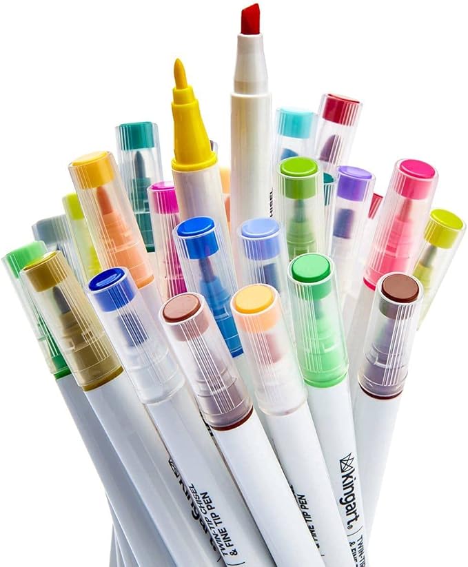 KINGART Chisel & Fine, Travel/Storage Case Dual Tip Markers, Assorted 36 Piece (408-36)