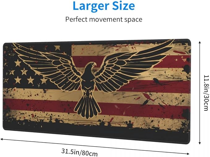 Desk Pad,Office Desk Mat 31.5"×11.8" Large Gaming Mouse Pad,Durable Extended Computer Mouse Pad,Waterproof Thick Big Mouse Pads with Non-Slip Rubber Base Office Home American Flag Eagle