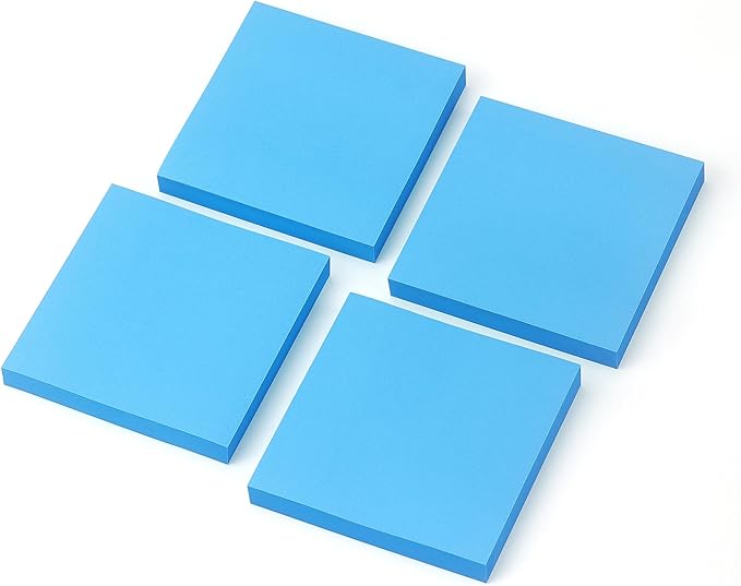 Sticky Notes 3x3 Pop Up Self-Stick Notes Pads with Bright Colors, Easy to Post for Office, School, Home, 4 Pads/Pack, 90 Sheets/Pad (Blue)