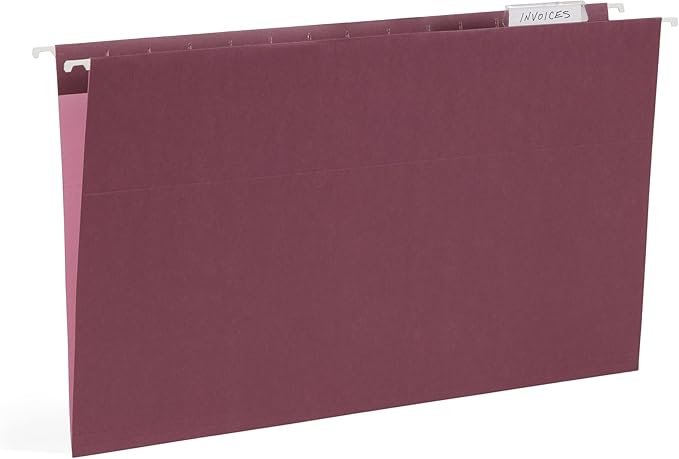 25 Blue Summit Supplies Colored Hanging File Folders Legal Size, 9.5" x 14.75", Legal Size Hanging File Folders for Filing Cabinet with Plastic Tabs and Inserts, Assorted Jewel Tone Colors, 11pt Paper