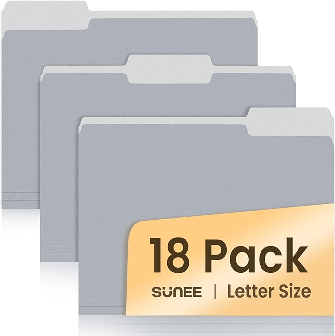 SUNEE File Folders, 18 Pack Manilla Folders 8.5 x 11, Colored Folders Office Organization Home School Folder for Documents Files Paper,Gray Colors
