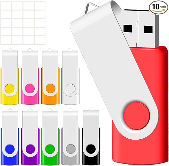 64GB USB Flash Drive 10 Pack, USB Drives 64GB JBOS Memory Stick Swivel Gig Stick Flash Drives 64GB USB2.0 Pendrive, Thumb Drives 10 Pack, Zip Drive, Jump Drive, 64GB USB (Mixed Colors)