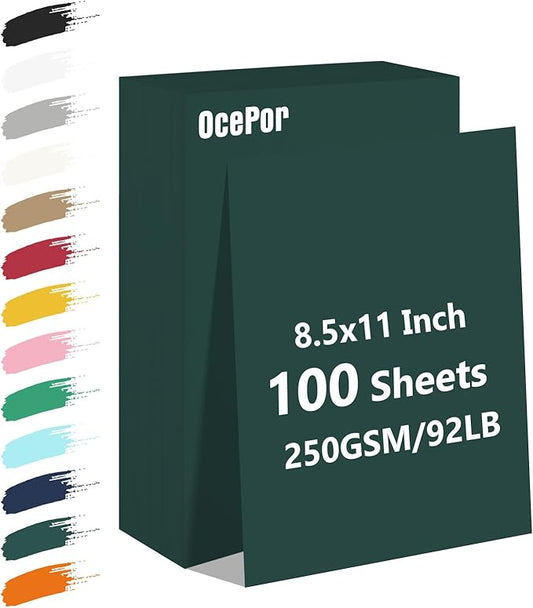OcePor 100 Sheets Dark Green Cardstock Paper, Colored Printer Paper 8.5 x 11, Thick Construction for Cards Making, Scrapbook，Office Printing, Invitations, Certificates，DIY Crafting 92 lb/250gsm