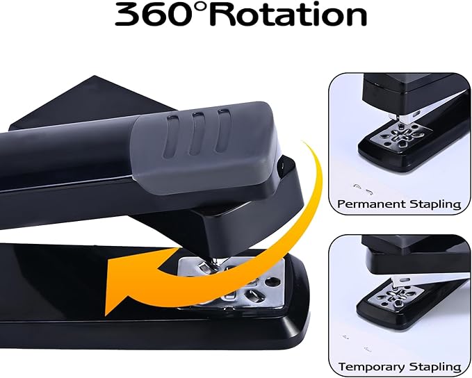 M&G Cute Swing-Arm Swivel Stapler with 1000 Staples, 360 Degree Rotate Desk Stapler, 25 Sheets Capacity, Jam Free, Desktop Stapler for Book and Booklet Binding (Black)