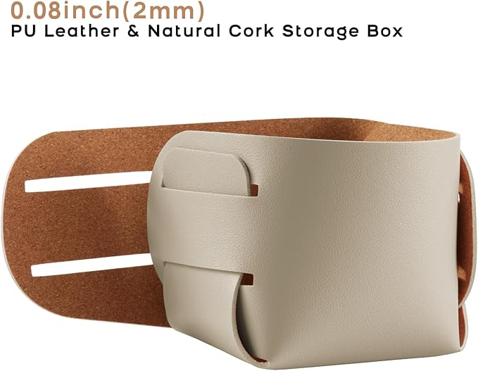 2-Pack Cork Leather Makeup Brush Holder Organizer - Desk Accessories Storage - Pencil Pen Holder - Stylish Addition to Home Decor (Beige)