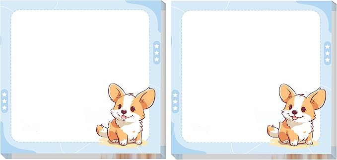 2 Pack Sticky Notes 3x3 Inches, Bright Cute Strong Sticking Power, Easy to Post for Home, Office, 80sheets/Pads, Cute Corgi