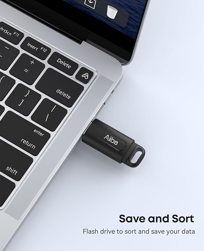 Aiibe 128GB Flash Drive USB 3.0 Thumb Drive up to 100MB/s USB Drive Retractable Memory Stick with LED Indicator Portable Keychain Jump Drive for Windows Mac PC Laptop Car, Black