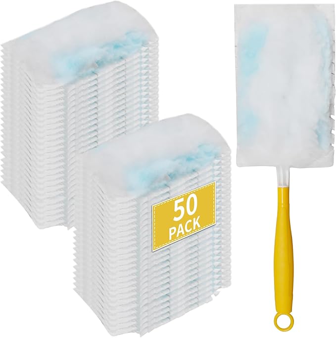 Anxingo 50 Count 180° Duster Refills, High-Density Fluffy Microfiber Replacement Pads with Handle, Replacement for Swiffer Retractable and Super Handle